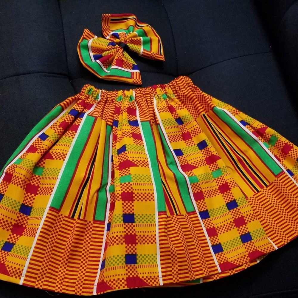 Girls African prints Kent skirt and Clip Hair bow